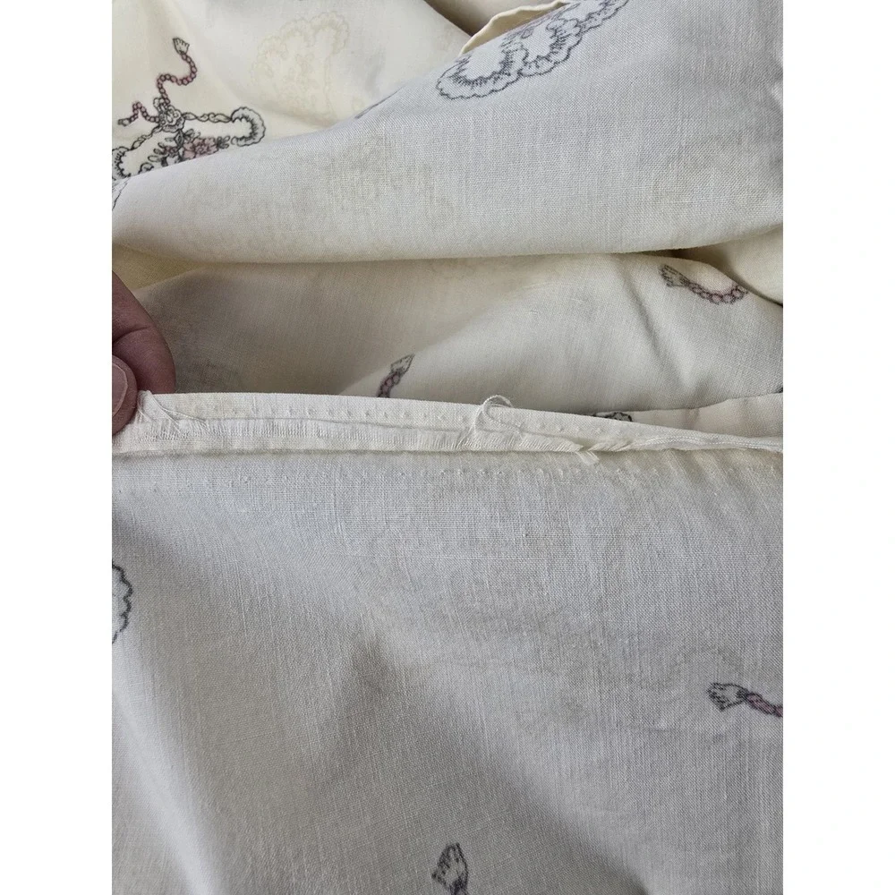 Louis Nichole Pompadour Victorian Fan Lace King Flat Sheet Cottage Shabby - Flaw